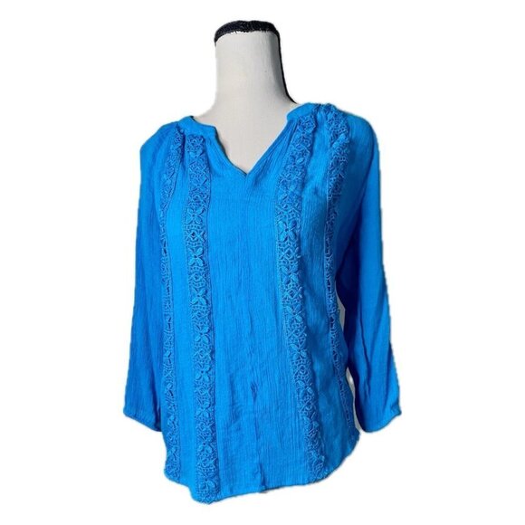Liz Claiborne Petite Sheer Blue Blouse 3/4 Sleeve High-low Bottom V-Neck Size XS - Picture 1 of 7